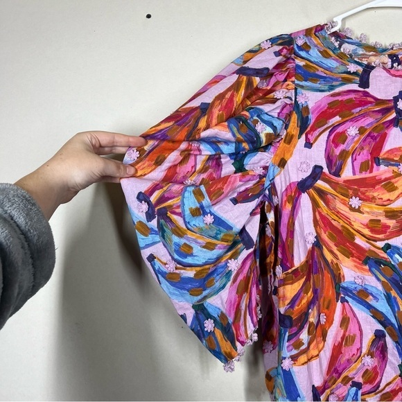 Farm Rio Colored Bananas Puff Sleeve Blouse Size Large - Picture 5 of 15